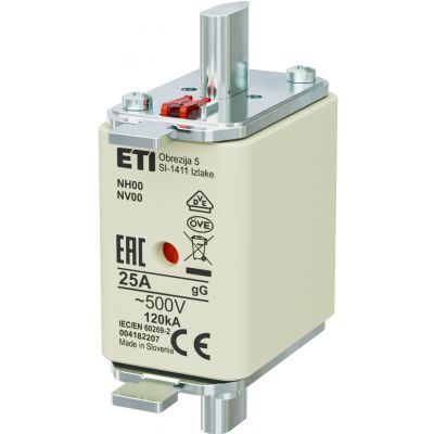 Wkładka topikowa NH zwłoczna KOMBI NH00 gG 25A 500V 004182207 ETI (004182207)